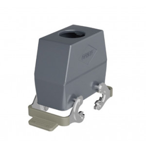 Крышка разъема H16B-TOH-2L-PG16, Крышка разъема на кабель, типоразмер 16B, высокое исполнение, без уплотнителя, 1 отверстие с резьбой для кабельных вводов PG16, с верхним расположением, с двумя металлическими защелками, материал корпуса: алюминиевый сплав