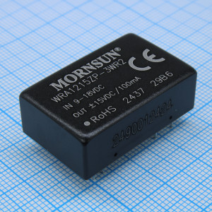 WRA1215ZP-3WR2, Преобразователь DC/DC на печатную плату 3 Вт, вход 9...18 В, выход ±15 В/±0.1 А