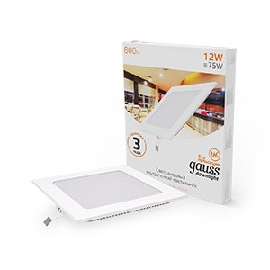 Светодиодный встраиваемый светильник ультратонкий квадратный IP20 12W 2700K 1/20 940111112