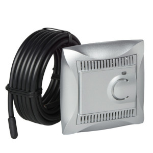 ДУЭТ ТЕРМОСТАТ электр.теплого пола с датчиком,от5до+50°C,10A,в сборе,СЕРЕБРИСТЫЙ C3(2) WDE000338