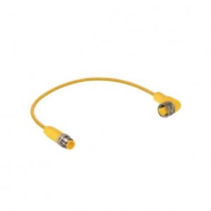 RST 4-RKWT 4-633/1M, Кабели для датчиков / Кабели для приводов M12 Micro actuator/sensor cordset, double-ended, 4-poles, male straight to female right angle connector with self-locking thread and yellow PVC 22 gauge molded cable, IEC color code