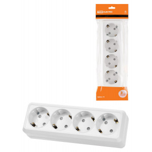 Розетка 4-х местная горизонтальная 2П+3 открытой установки IP20 16A с з/ш белая "Ладога" SQ1801-0131