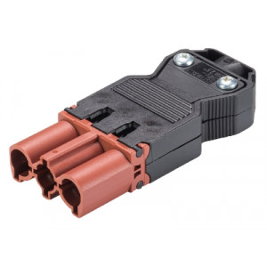 Вилочный разъем на кабель GST18I3S S1 ZR1 BR05, Вилочный разъем на кабель диам. 6,5 - 10 мм, 3 полюса, винтовая фиксация, номинальное напряжение: 250V, номинальный ток: 20A, цвет корпуса: черный, цвет контактной вставки: коричневый, серия gesis GST18i3