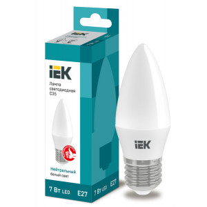 Лампа LED C35 свеча 7Вт 230В 4000К E27 IEK (кр.10шт) [LLE-C35-7-230-40-E27]