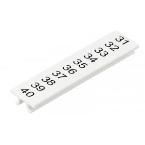 Маркировка для клемм (полоска) M1.008.0103.8, Маркировочные шильдики, для клемм сечением 1,5 мм.кв., WKF 1.5, верхняя, 10 шильдиков, нанесенные символы: 31...40, с горизонтальным расположением, размер шильдика: 4 x 10,5 мм, цвет: белый