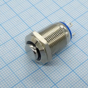 DS PS-60 БФС, Антивандальная кнопка без фиксации, 1группа на переключение, 220В 2А, синяя светодиодная подсветка (без резистора), диаметр резьбы 12мм