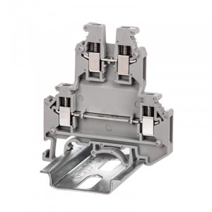 Клемма двухуровневая , винтовой зажим, 4 точки подключения, 2.5 кв.мм, серая KRUK-3