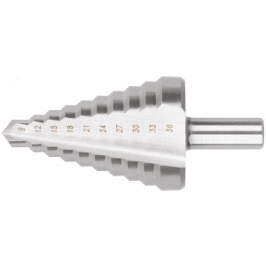 Сверло ступенчатое HSS (Р6М5) по металлу, 9 ступеней, 9-36 мм 36399