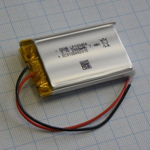 LP103454-PCM-LD, Li, Pol аккумулятор типоразмера призма, 3.7В, 2Ач, провода приварены к выводам + схема защиты, -20...60 °C