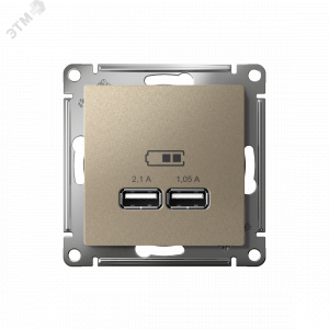 Розетка ATLASDESIGN USB 5В 1 порт x 2,1 А 2 порта х 1,05 А механизм шампань ATN000533