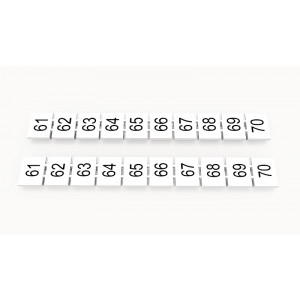 Маркировка (в кассетах) ZB8-10P-19-124Z(H), Кассета с маркировочными шильдиками, для клемм сечением 6 мм.кв., верхняя, 10 шильдиков, нанесенные символы: 61...70, с горизонтальным расположением, размер шильдика: 7,45 x 10,7 мм, цвет: белый