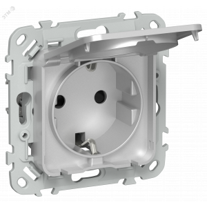 FLITE Розетка с заземлением с защитными шторками и крышкой безвинтовое крепление 16А IP44 РСшкр11-1-44-ФлА алюминий IEK FI-R16-16-1-44-K47