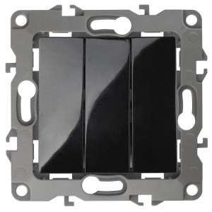 12-1107-06 Выключатель тройной, 10АХ-250В, IP20, 2, чёрный (10/100/3200) Б0014674