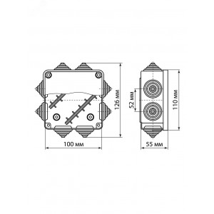 Распаячная коробка ОП 100х100х55мм, крышка, IP54, 8вх. инд. штрихкод SQ1401-0513