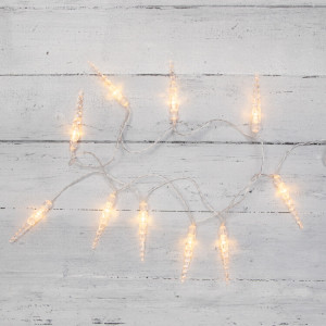Гирлянда светодиодная Сосульки 1,5 м, 10 LED, прозрачный ПВХ, цвет свечения теплый белый, 2 х АА (батарейки не в комплекте) 303-093