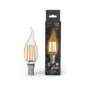 Лампа светодиодная филаментная Black Filament 13Вт свеча на ветру 2700К тепл. бел. E14 1100лм 104801113