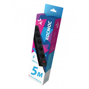 Удлинитель с сетевым фильтром 5х5м с заземл. 10А IP20 2.2кВт ПВС 3х0.75 с выкл. с индикатором сети черн. FKsm5m-5g(B)