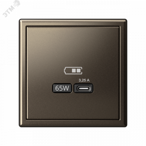 ARTGALLERY USB розетка тип-С 65Вт высокоскор.заряд. QC, PD, механизм, мокко GAL000627