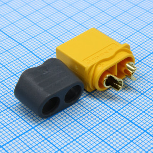 XT60H-M, Вилка 2 контакта на кабель с кожухом 30A; 500V