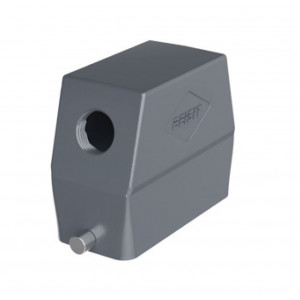 Крышка разъема H16B-SOH-2PR-M40, Крышка разъема на кабель, типоразмер 16B, высокое исполнение, без уплотнителя, 1 отверстие с резьбой для кабельных вводов M40x1,5, с боковым расположением, без защелки (упоры под одну защелку), материал корпуса: алюминиевый сплав