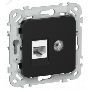 FLITE Розетка 2-местная RJ45/TV категория 5Е UTP РКТВ5е-2-0-ФлЧ черный IEK FI-AK22-1-K02