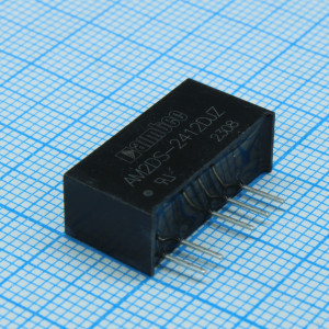 AM2DS-2412DJZ, DC/DC, 2Вт, вход 21.6…26.4В, выход ±12В/±0.008…0.083А, изоляция 1500В DC, КПД 83%, максимальная емкостная нагрузка не более ±220мкФ, SIP7, 19.65x7.05x10.16мм, -40…105°C, пластик