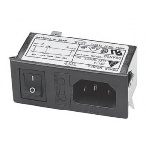 06AN2D, Модули подачи электропитания переменного тока Power Entry Module, Snap-In Mounting, 115/250VAC, 6A, N/A-Lug, Metal Case, DIP Switch
