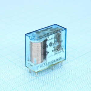 40.51.9.024.0000, Миниатюрное универсальное электромеханическое реле; монтаж на печатную плату или в розетку; выводы с шагом 5мм; 1СO 10A; контакты AgNi; катушка 24В DC; степень защиты RTII