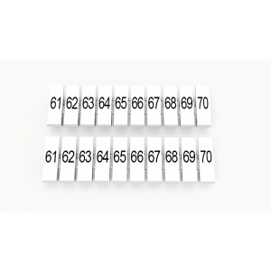 ZB3.5-10P-19-07Z(H), Маркировочные шильдики для клемм DS…, сечением 1,5 мм кв., центральная, 10 шильдиков нанесенные символы: 61-70, с вертикальным расположением, размер шильдика: 2,95х10,7 мм, цвет белый