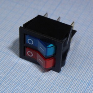 IRS-2101-1B3-BL+R/B, Переключатель 2х-клавишный с подсветкой 15A 250VAC прямоугольная кнопка синяя + красная