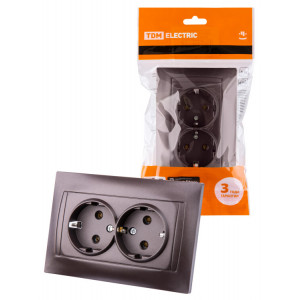 Розетка двойная 2П+З 16А 250В шоколад "Лама" SQ1815-0525