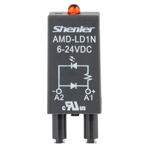 Модуль AMD-LDD1 6-24V DC, Модуль для реле, 6 - 24VDC, зеленый светодиод, диод (+А1/-А2), цвет: черный, для колодок: SRU, SKF14, SKC, SKB, STB, SRC*-E, SRB, GZT, GZM, GZS, GZMB, ES32