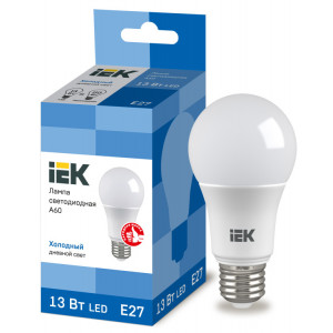 Лампа LED A60 шар 13Вт 230В 6500К E27 IEK (кр.10шт) [LLE-A60-13-230-65-E27]