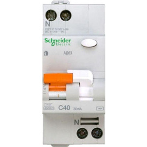 Выключатель автоматический дифференциального тока 2п (1P+N) C 40А 30мА тип AC 4.5кА К АД63 2мод. Домовой SchE 11475