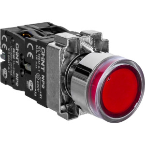 Кнопка управления NP2-BW3462 плоская, красная, 1НЗ, AC/DC230В (LED), IP40 (R) 575421