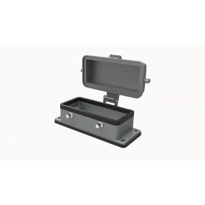 Открытое основание разъема D16B-BK-4g-CV, Основание разъема на панель, открытое, типоразмер 16B, с уплотнителем, без защелок (упоры для двух защелок), с защитной крышкой, материал корпуса: алюминиевый сплав