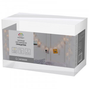 Гирлянда светодиодная Прищепки 30 LED, 5 м, теплый белый цвет свечения 303-032