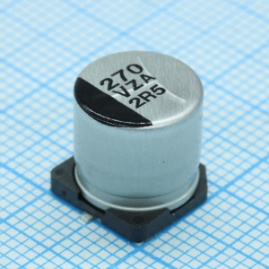 EEHZA1V271P, Полимерный гибридный алюминиевый конденсатор 270мкФ 35В ±20% (10 X 10.2мм) для поверностного монтажа 0.02Ом 2500мА 10000час 105°C автомобильного применения лента на катушке