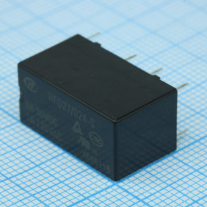 HFD27/024-S, Сигнальное реле 24VDC 1A DPDT (20,5x10,1x11,5мм) THT