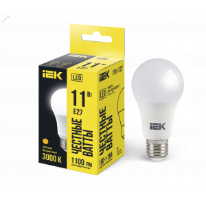 Лампа светодиодная Eco A60 11Вт грушевидная 3000К тепл. бел. E27 990лм 230-240В IEK LLE-A60-11-230-30-E27
