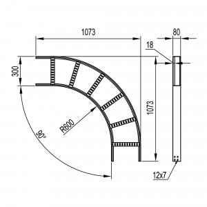 Угол горизонтальный 90 градусов 80x300 R600 лонжерон 1,5 мм в комплекте крепежные элементы соединительные пластины LIC8630K