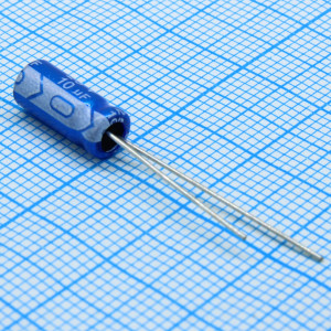 JRB1E100M02000500110000B, Конденсатор электролитический алюминиевый 10мкФ 25В ±20% (5х11)мм радиальный, шаг 2мм 25мА 2000час 105°C россыпь