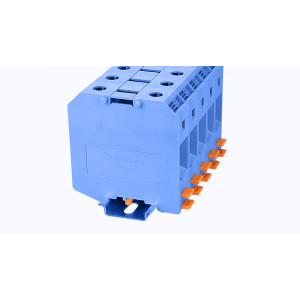 PC50-01P-12-00Z(H), Проходная клемма, тип фиксации провода: винтовой, номинальное сечение: 50 мм кв., 125A, 1000V, ширина: 20 мм, цвет: синий, зажимная клетка - латунь, винтовая перемычка, тип монтажа: DIN35
