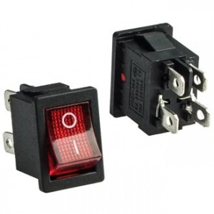 KCD1-201N-4-C3 R/4P ON-OFF, Клавишный переключатель ON-OFF 4pin с подсветкой, 250В 6А