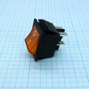RK1-01 2X1N B/OR"0-", Выключатель клавишный ON-OFF с подсветкой цвет корпуса (черный) цвет кнопки (оранжевый)