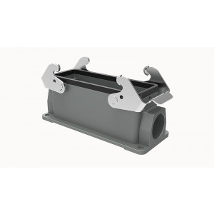 Закрытое основание разъема D24B-SF-2L-2PG21, Основание разъема на панель, закрытое, типоразмер 24B, с уплотнителем, 2 отверстия с резьбой для кабельных вводов PG21, с двумя защелками, без защитной крышки, материал корпуса: алюминиевый сплав