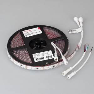 Лента герметичная DMX-PS-B60-12mm 12V RGB-PX3 (14 W/m, IP67, 5060, 5m) 039605, Светодиодная лента DMX-PS-B60, герметичная IP67 (PS - силиконовая экструзия), с микросхемой GS8516. Светодиоды 5060, 60 шт/м (1 pixel = 3 LED), белая плата, скотч 3М. Цвет RGB, угол 120°. Питание 12 В, мощность 14 Вт/м (70 Вт на 5 м). Размеры 5000x12x5 мм