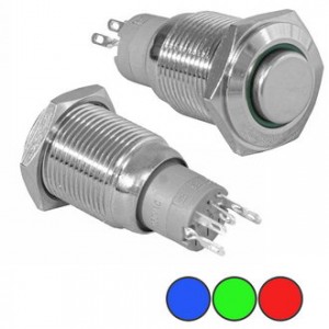 LAS2-GQH-11ZE/B ON-ON, Кнопка антивандальная металлическая с фиксацией с кольцевой подсветкой, 3А 250В, резьба М16