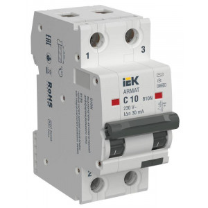 ARMAT Автоматический выключатель дифференциального тока B10N 2P C10 30мА тип AC IEK AR-B10N-2-C010C030