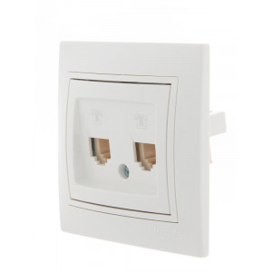 Розетка телефонная 2-м СП Mira RJ11 бел./бел. 701-0202-138